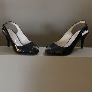 NWOB Talbots Black Patent Open Toe Heels